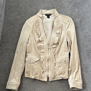 White House Black Market Velvet Heart Beige Ruffle Jacket